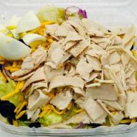 Chef Salad (Small) · Turkey or Grilled Chicken Salad Mix with Romaine Lettuce, Tomatoes, Cucumbers, Cheddar Chees...