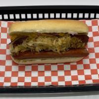New York Dog · Sauerkraut, Red Onion and Mustard.