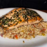 Salmon Piccata · Salmon sautéed in lemon butter, white wine sauce, and capers.