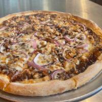 Bbq Chicken Pizza · Mozzarella, grilled chicken, red onion and BBQ sauce.