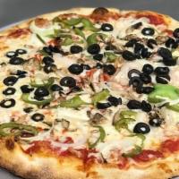 Veggie Pizza · Mozzarella, green pepper, onion, black olives and mushroom. Vegetarian.