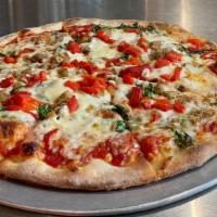 Tuscany Pizza · Mozzarella, fried eggplant, roasted red pepper and fresh spinach.
(Note - NOT Available in G...