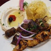 Combo Kabob · Your choice of three beef, lamb, chicken, kafta or chicken Lula and choice of two sides.