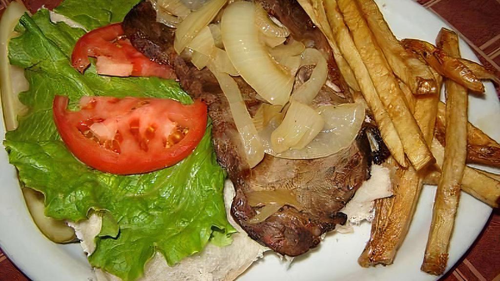 Steak Sandwich · Choice NY strip, grilled and served on a sub roll with grilled onions.