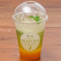 Passionfruit Mango Ade (16Oz) · Chunky Passionfruit Mango Purée, Lemon juice and Sparkling water, TOPPED with Lime & Mint le...