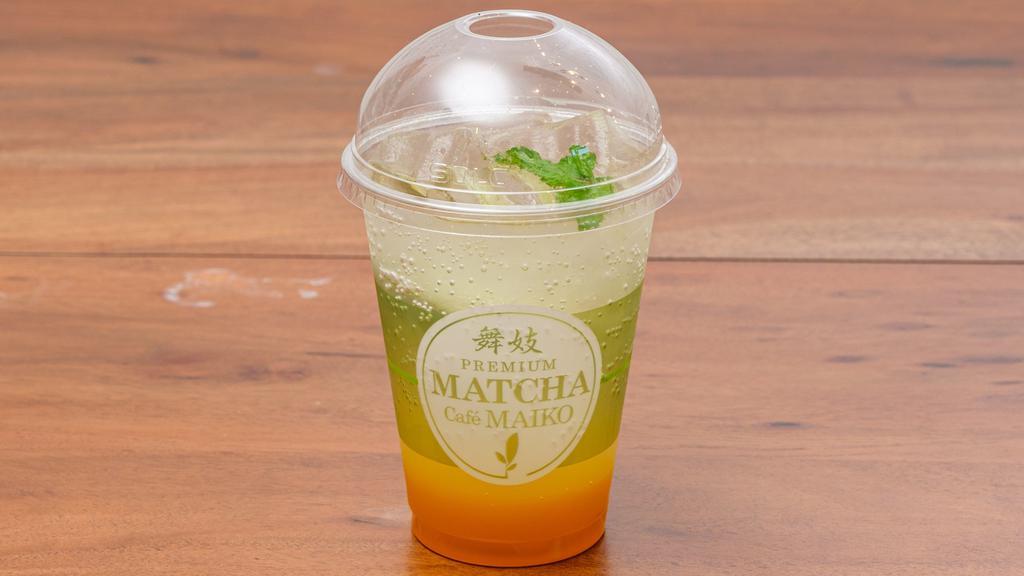 Passionfruit Mango Ade (16Oz) · Chunky Passionfruit Mango Purée, Lemon juice and Sparkling water, TOPPED with Lime & Mint leaf (Cold)