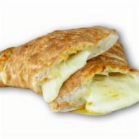Calzone Style Cheese Bread · Calzone shaped cheesy bread with loaded mozzarella cheese inside & on the top, glazed with g...