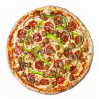 Happy Family Pizza · Pepperoni, sausage, onion, mushroom & green peppers premium mozzarella.