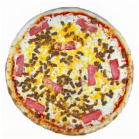 Cheese Burger Pizza · Our 100% beef with bacon, cheddar cheese & premium mozzarella.
