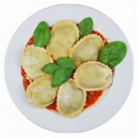 Ravioli · Choice of cheese or beef ravioli pasta stuffed with ricotta, parmesan and mozzarella topped ...