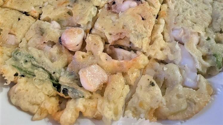 Seafood Pancake  · Squid, shrimp, mussel, and green onions pan-fried in batter.