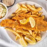 Fish ‘N Chips · English pub-style haddock served with coleslaw, fries, and our homemade remoulade sauce.