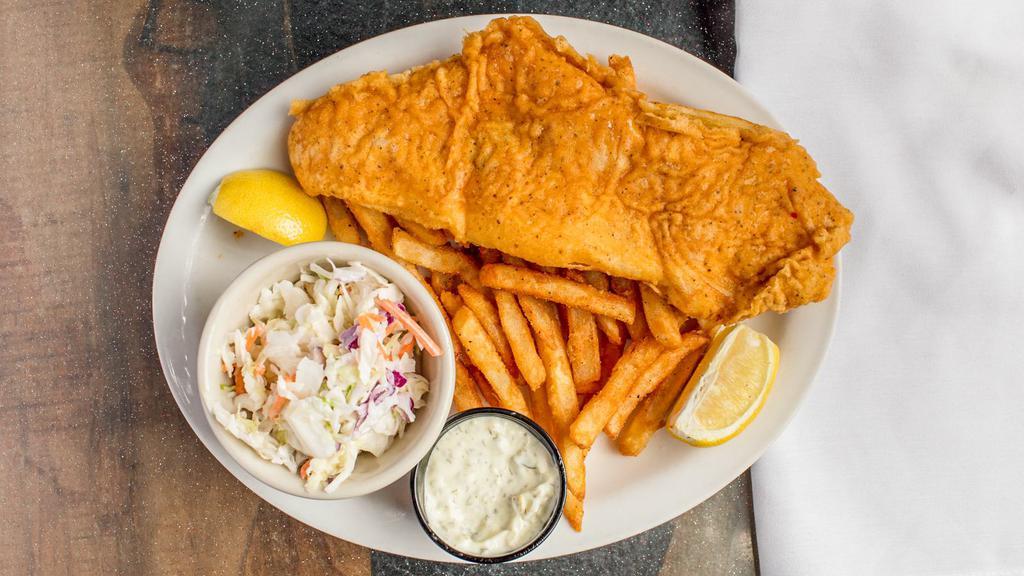 Famous Fish Fry · Beer battered filet served with hand cut fries, homemade coleslaw and tartar sauce.