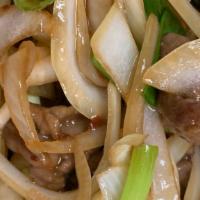 Mongolian Beef · Onion, and Green onion and Beef