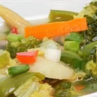 Chinese Vegetable Soup · Broccoli, mushroom, onion, green pepper, Zucchini, Carrots, Snow peas