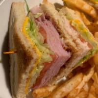 Club Sandwich · Ham or turkey, triple-decker sandwich with American cheese, bacon, lettuce, tomatoes and may...