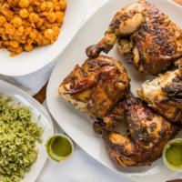 Whole Chicken With Sides · Most popular. Served with spicy and mild dipping sauces and two sides of your choice.