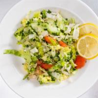 Mediterranean Salad (Small) · 60 calories. Side Order/Gluten-free, vegan. Lettuce, tomatoes, parsley & cucumbers.
