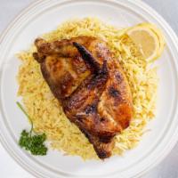 Half Chicken Rotisserie · Served with rice & salad or hummus or baba ghannouj.