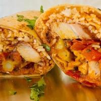 Chickpea Curry (Chana Masala) Burrito · Slow cooked chickpeas in a savory and tangy sauce.  Get it fully loaded, you won't miss the ...
