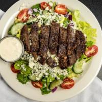 Black & Bleu Salad · Grilled ribeye cooked to order, mixed greens, cucumber, tomato, red onion, and Bleu cheese c...