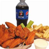 8 Wing Combo · 8 Classic (Bone-In) Hot Wings )Mix of Flats and Drums), Deep-Fried to Perfection then dipped...