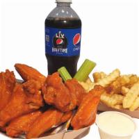6 Wing Combo · 6 Classic (Bone-In) Hot Wings )Mix of Flats and Drums), Deep-Fried to Perfection then dipped...