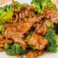 Beef Broccoli · Tender sliced beef  with fresh broccoli cooked with a light brown sauce.