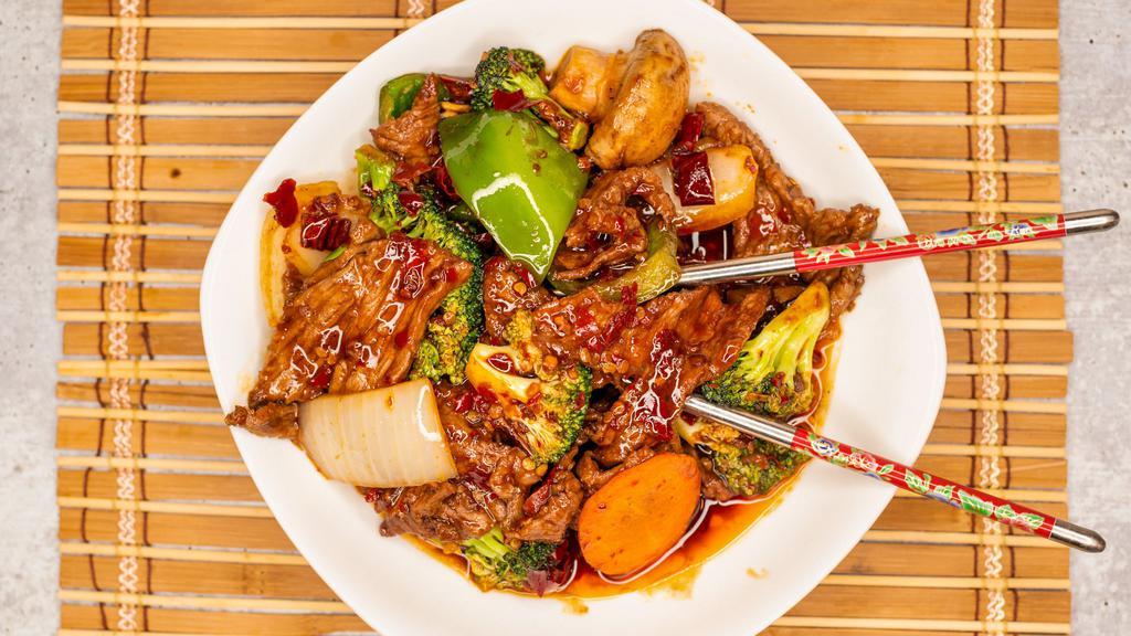 ***Super Spicy Beef · Broccoli, mushrooms, carrots, yellow onions, green peppers, and tender beef cooked in super hot& spicy peppery sauce.