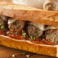 Meatball Sub Sandwich · Yummy and savory meatballs with meatball sauce, house seasoning, cheese all in toasted bun.