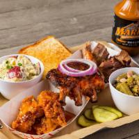 #1. Pork, Brisket, Honey Wings & Baby Back Ribs · Mark's favorites. Served with your choice of two sides.