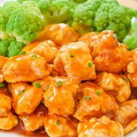 General Tsos Chicken · Spicy. Served with white rice.