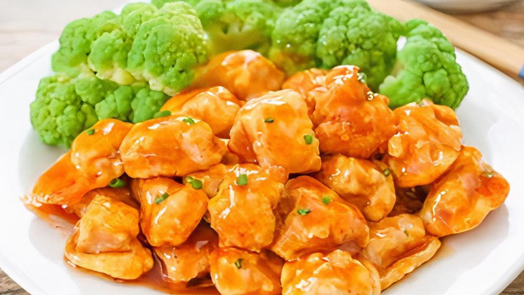General Tsos Chicken · Spicy. Served with white rice.