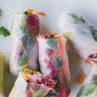Pork Summer Rolls W/ Crispy Center · Lemongrass Grilled Pork with everything in a noodle Summer Roll, but elevated with a CRISPY ...