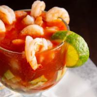 Coctel De Camaron · Our special homemade juice with shrimp, pico de gallo, and avocado.
