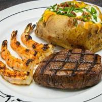 Ld Gulf Coast Steak & Shrimp · 6 oz center-cut top sirloin with grilled or fried shrimp.