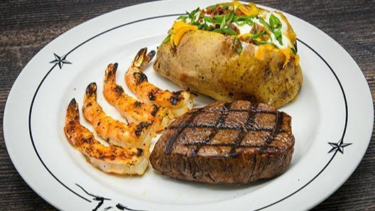 Ld Gulf Coast Steak & Shrimp · 6 oz center-cut top sirloin with grilled or fried shrimp.