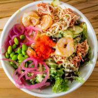 Compassion Signature Bowl · Shrimp, krab (not gf), green and sweet onions, cucumber, edamame, pickled onions ,wasabi pea...