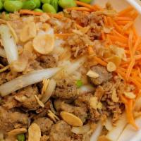 Sustainabowl Signature Bowl · vegan sausage, green and sweet onions, edamame, carrots, fried onions, tossed in house sauce...
