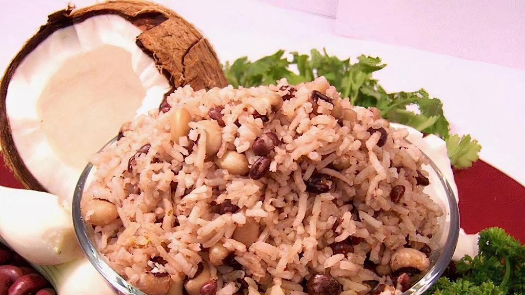 Rice & Beans  · White rice and red beans cooked in  coconut milk and season spice.