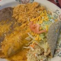 Enchilada (1) & Taco (1) · Include rice, refried beans, and coleslaw.