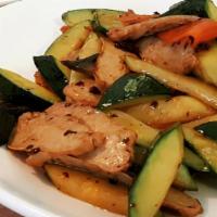 Vegan Chicken, Steak, Or Fish With Black Bean Sauce · Broccoli, zucchini, mushroom, carrot, celery, red and green pepper.