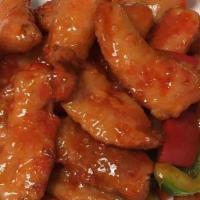 Vegan Meat With Peking Sauce · Hot and spicy. Red and green pepper.