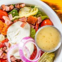 Antipasto Salad · Mixed greens, pepperoni, Genoa salami, capicola, roasted red peppers, cherry tomatoes, red o...