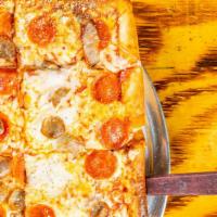 Isabela'S Pepperoni & Sausage Sicilian Pie · Square thick crust pizza, mozzarella cheese, pepperoni, Italian sausage and pizza sauce.