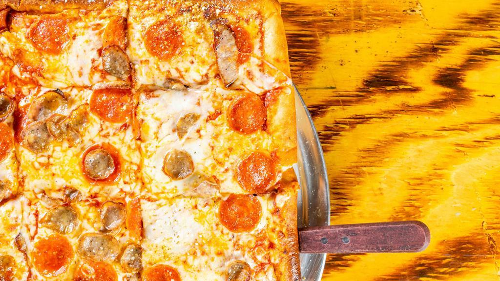 Isabela'S Pepperoni & Sausage Sicilian Pie · Square thick crust pizza, mozzarella cheese, pepperoni, Italian sausage and pizza sauce.