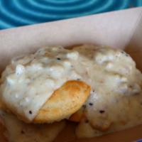 Biscuit And Gravy · warm, homemade southern biscuit topped with our savory sausage gravy