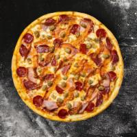 The Rise Of The Meat Lovers · Our famous house made dough topped with red sauce, pepperoni, salami, canadian bacon, and ou...
