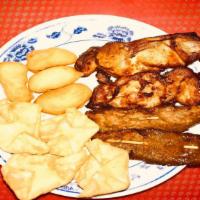 Chicken & Beef Teriyaki, Chicken Fingers & Crab Rangoon Combo · Two chicken teriyaki, two beef teriyaki, four chicken fingers and four crab rangoon.