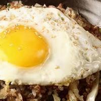 Beef Fried Rice|쇠고기볶음밥 · Fried rice with beef, vegetables, and fried egg on top.